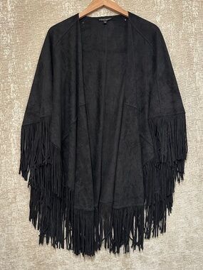 Alberto Makali black suede wrap/shawl OS with fringe